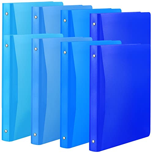 Chengu 8 Pack Plastic 3 Ring Binder with Pocket 079 Inch Flexible Binder Blue Round 3 Ring Folders with Pocket Holds 200