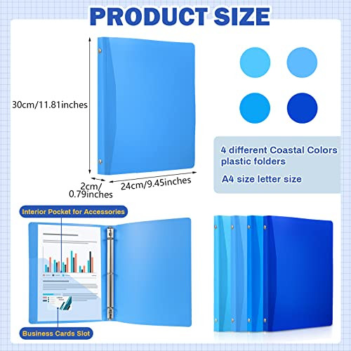 Chengu 8 Pack Plastic 3 Ring Binder with Pocket 079 Inch Flexible Binder Blue Round 3 Ring Folders with Pocket Holds 200