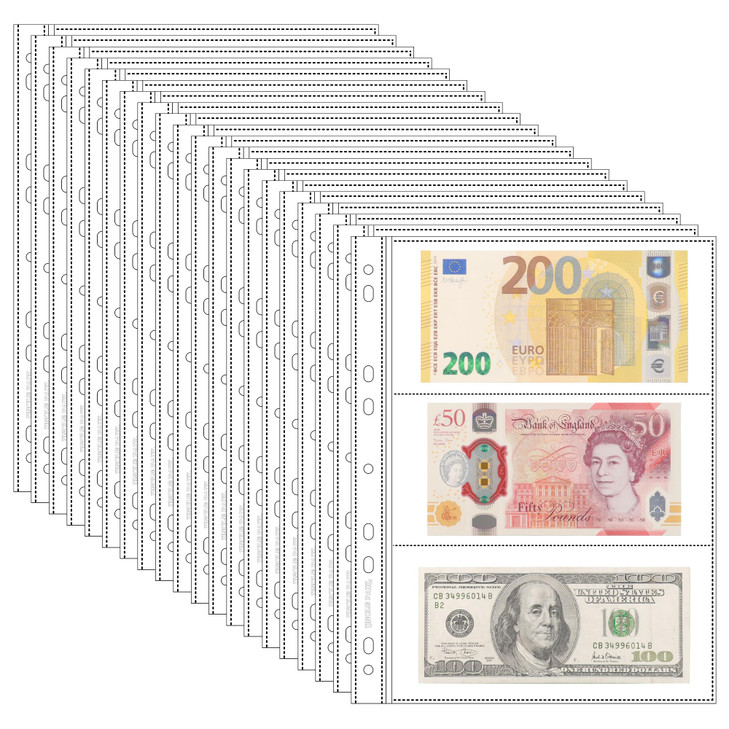 20 Sheets Currency Pages for Paper Money Collection 3 Pockets Currency SleevesCurrency Holder Collecting Album Pages for