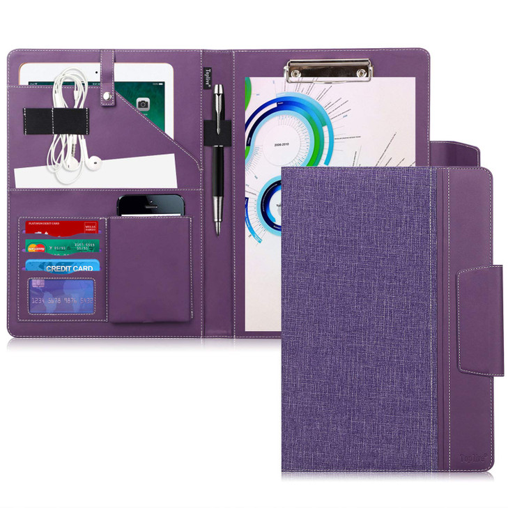 Toplive Portfolio 3 Ring Binder Business PU Leather Padfolio Organizer Case Executive Portfolio Folder for Interview Res