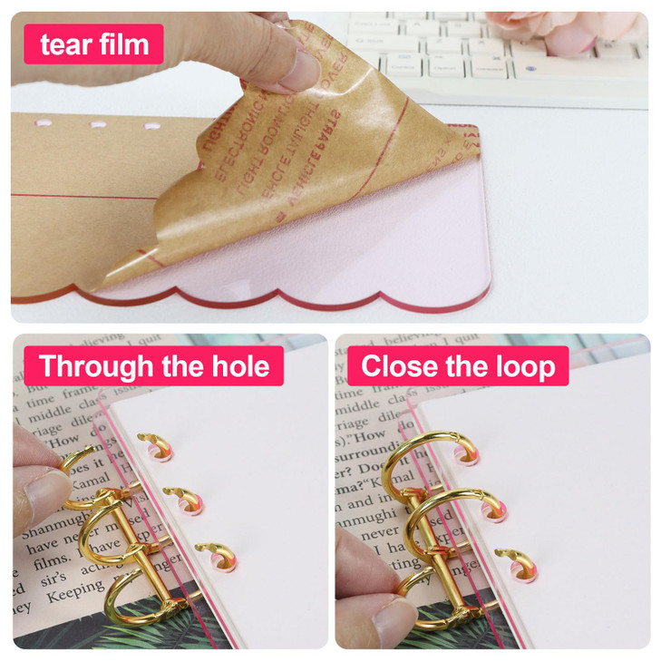 Koqye A6 Clear Acrylic 6Ring Petals Binder Notebook Cover with Gold Round Rings Includes 1 Pack Blank Refills for Person