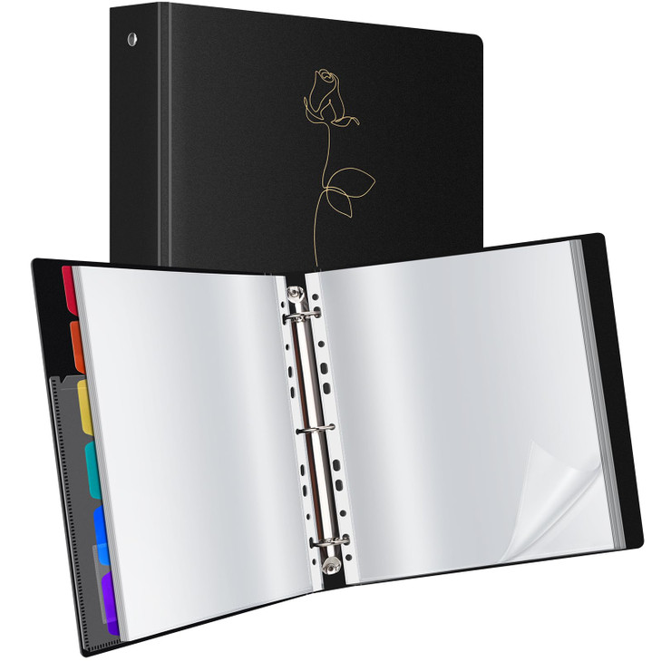 Uquelic 50Pocket Binder with Plastic Sleeves for LetterA4 Size11 x 85 Golden Rose Printed Cover Document Binder Organize