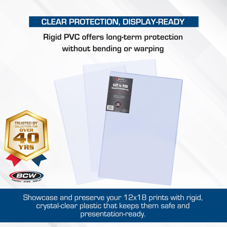BCW 12x18 Topload Holder 10ct Rigid Plastic Protection for 12x18 Lithographs Posters Prints Durable Clear Sleeves for Ph
