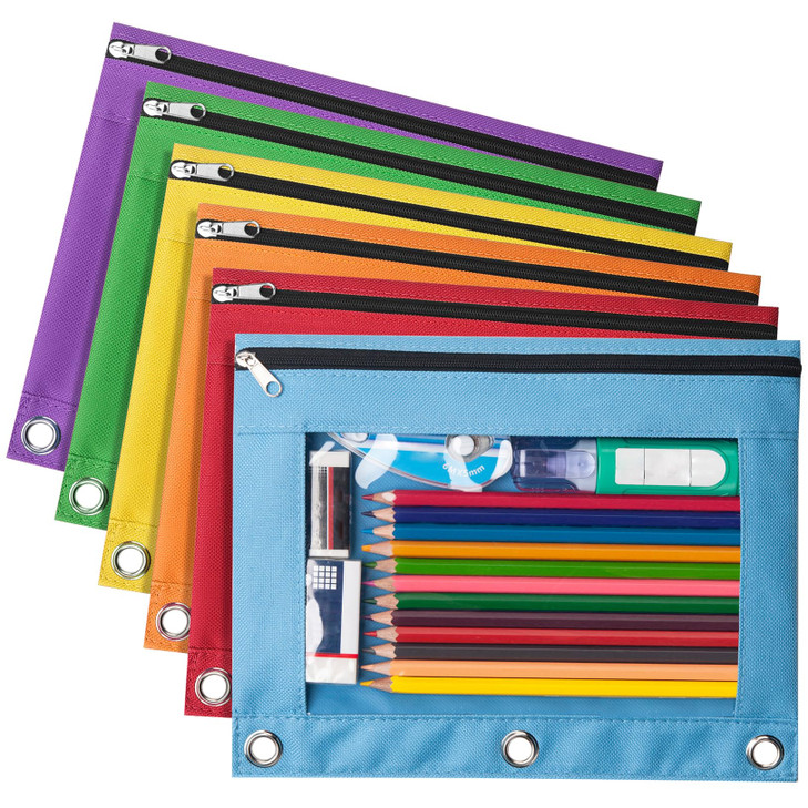 Forvencer 6Pack Pencil Pouches for 3 Ring Binder Smooth Zipper 3 Ring Binder Pencil Pouch MultiColor Pencil Case for Bin