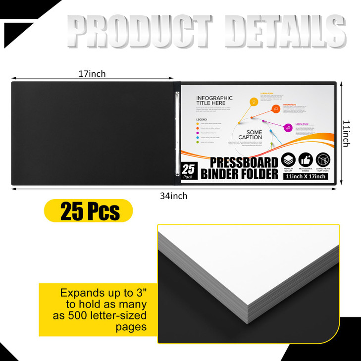 Resurhang 25 Pcs Pressboard Report Cover 3 Capacity Presentation Binder Folder with Metal Prong Paper Fastener to Neatly