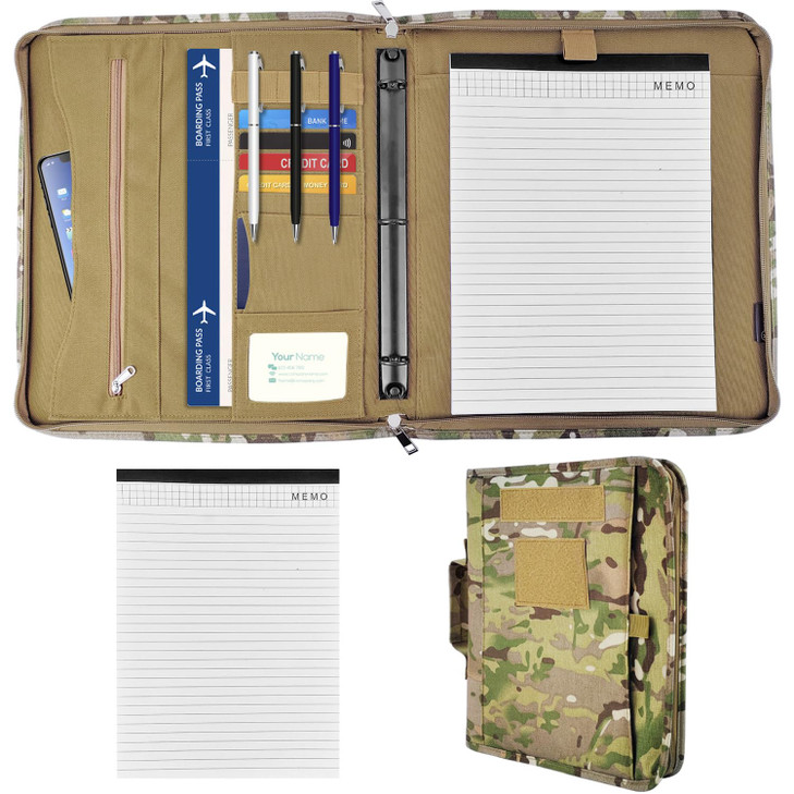 Tactical Padfolio Portfolio Binder Army Military Padfolio Ring Binder with Zippered and 25 Sheets of Letter Size Paper T