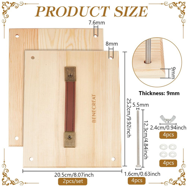 BENECREAT 8x10 Inch Wood Book Binding Kits Portable Book Press Rectangle Book Binding for DIY Bookbinding Books Supplies