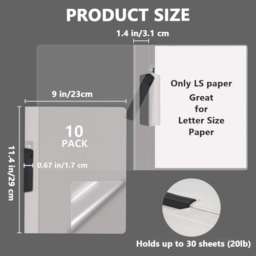 TOTiyea 10 Pack Clear Report Covers with Swing Clip File Folder with Swing Clip 30 Sheets Capacity Slide Locking Report
