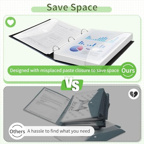 Sooez 30 Pack Binder Folders with SpaceSaving Closure Super Heavyweight Binder Pockets for 3 Ring Binder High Capacity C