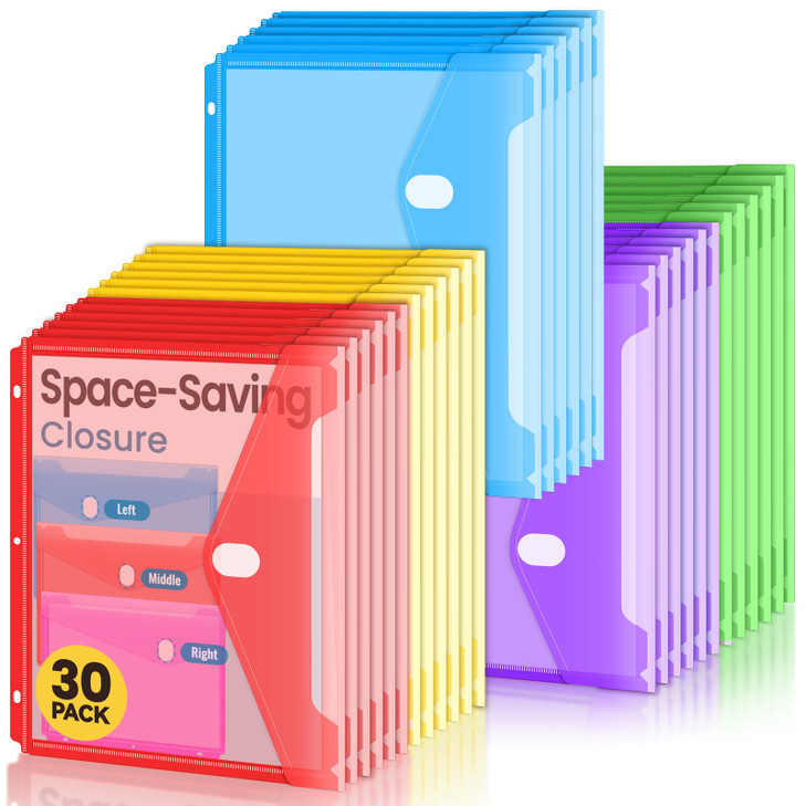Sooez 30 Pack Binder Folders Organizer with SpaceSaving Closure Super Heavyweight Binder Pockets for 3 Ring Binders High