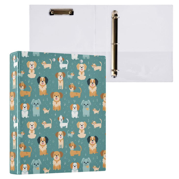 ALAZA Cute Puppy Dogs 3 Ring Binder 15 Inch Round Ring Binder with Clipboard Round Ring Binder with 3 Interior Clear Poc
