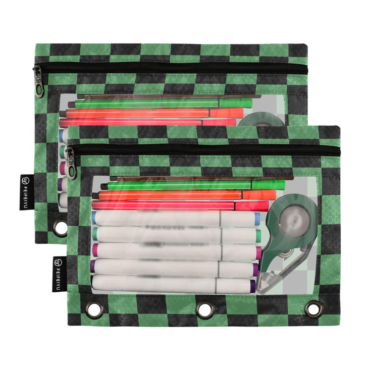 Darksage Chessboard Binder Pouches 3 Ring for Boys Girls School Office College Supplies Black Buffalo Plaid Seagreen Pen