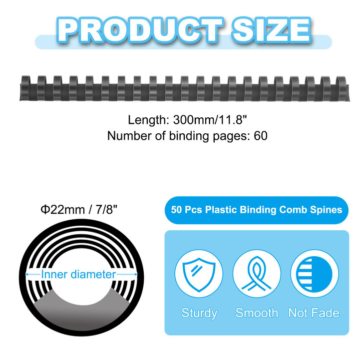 PATIKIL 22mm 78 Plastic Binding Combs 50 Pcs 21 Rings Comb Binding Spines 190 Sheet Capacity Letter Size for Binding Pap