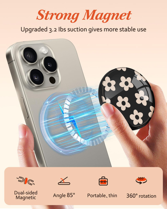 Kidcube Phone Grip Compatible with Magsafe - Women Girl Phone Ring Holder Grip Stand Finger Grip Kickstand Cute Girly Kawaii Flower Compatible with M