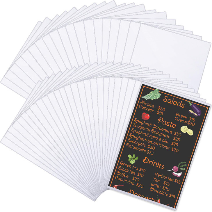 Henoyso 45 Pcs 85 x 14 Menu Cover Rigid Print Protectors Clear Heavy Duty Menu Holder Poster Protector Sleeve Hard Plast