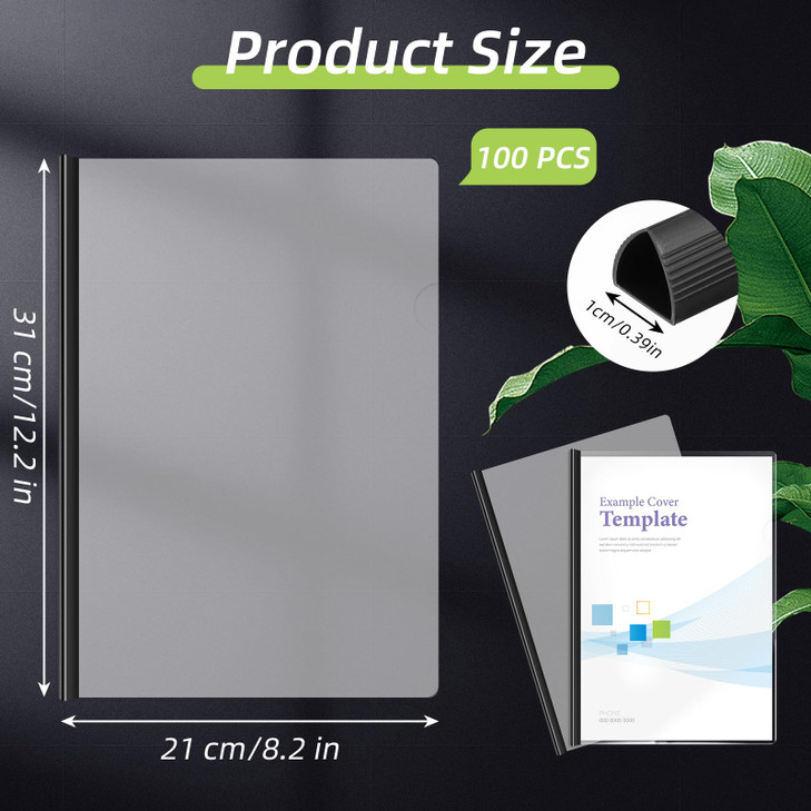 100 Pcs Clear Report Covers with Sliding Bars Sliding Bar File Folder Binder Plastic Report Folder for File Paper Book R