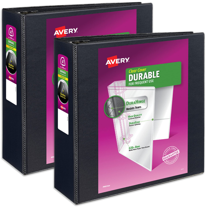Avery Durable View 3 Ring Binder 4 Inch EZD Rings 2 Black Binders 09800