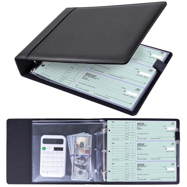 Antner 3 Ring Personal Check Binder for 3onaPage EndStub Deskbook Personal 3 Holes or 9 Holes Small Size Checks PU Leath