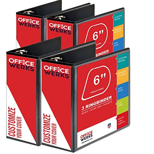 4 Pack of 6 Inch 3 Ring Binder with Locking Angle D Rings Professional Heavy Duty Large Storage Binder with Pockets Fits