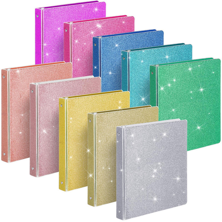 Geyoga 10 Pieces 3 Rings Binder Glitter 1 Inch Round Ring Binder Organizer Hold 300 Sheet fit 85 x 11 Paper File Folder