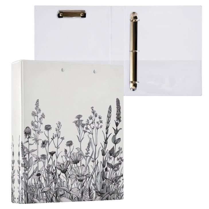 SDMKA Flowers and Plants 3Ring Binder 15 Inch 1 Pack Round Ring Binder Holds 200 Sheets with 3 Inside Pockets for Office