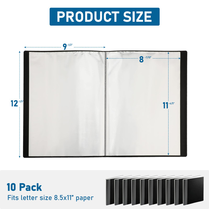 10 Pieces Portfolio Folder Binder with Plastic Sleeves 85 x 1130 Pocket Presentation Book with Sheet Protectors Book Bin