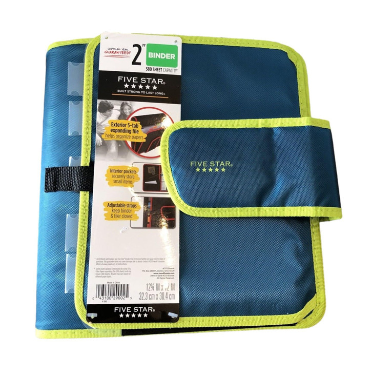 Mead Five Star Binder Zipper 2 Inch 3Ring Binder Expansion Panel and Expanding File 580 Sheet Capacity Assorted Colors