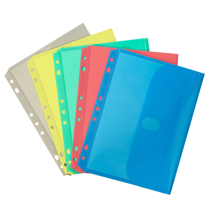CLine Super Heavyweight Poly Mini Size Binder Pocket 55 x 85 inches 7Hole Punched Set of 3 Pockets Color May Vary 08730