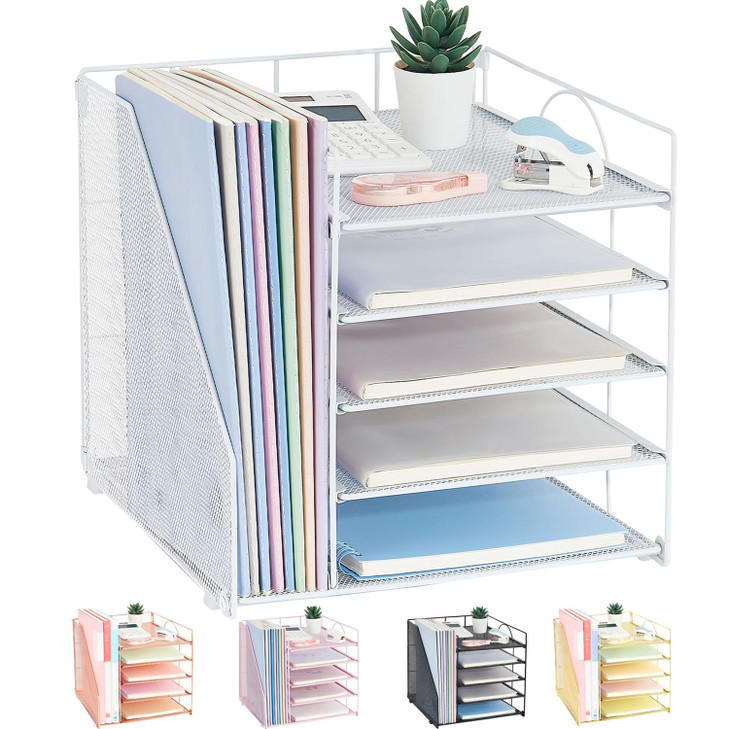 LEKETREE Desk Organizers and Accessories 5Tier Paper Letter Tray Organizer with File Holder Desktop Organizer for Office