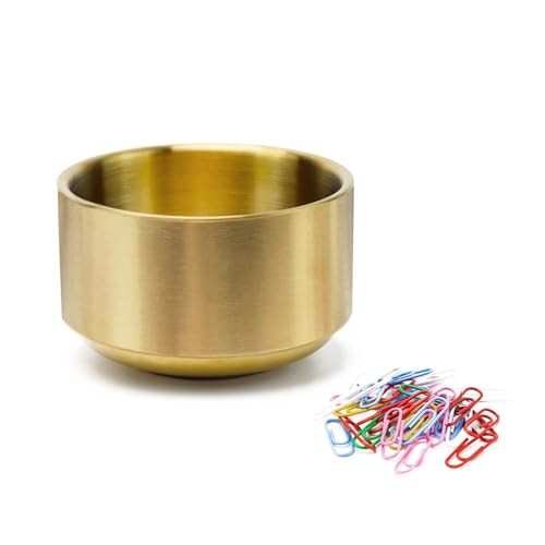 NatSumeBasics Gold Paper Clip Holder Round Paper Clips Dispenser 35 PaperClips Holder for Desk Organizer Accessories and