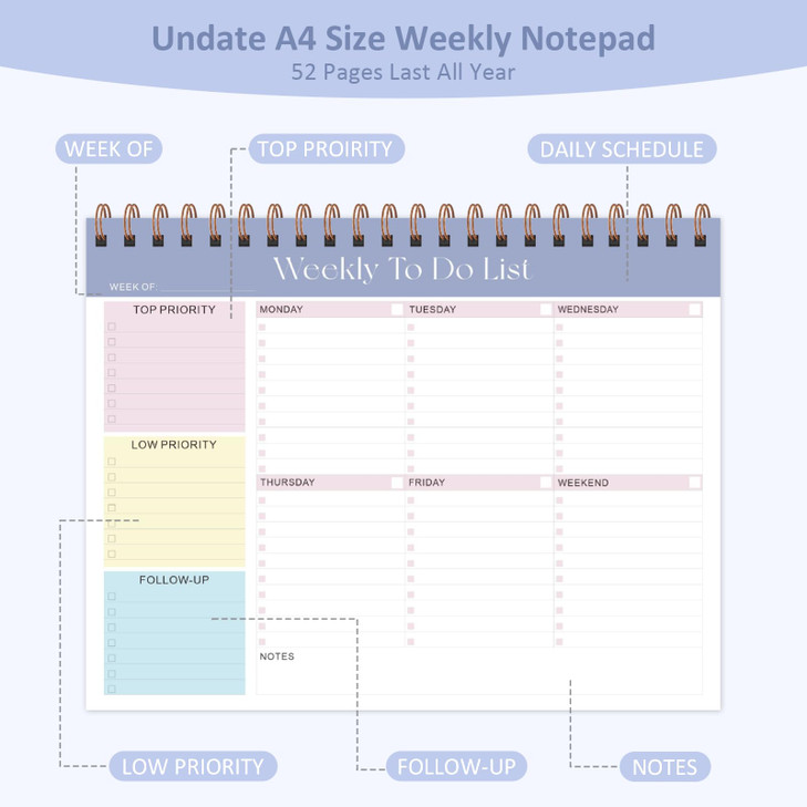 Weekly To Do List Notepad with 52 Undated Sheets 8511 Desk Weekly Planner Notepad for Office Desk Accessories and School