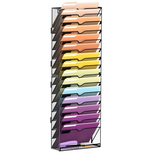 SUPEASY 16Tier Hanging Wall File Holder Organizer for Papers Folders Files Clipboard Magazine Organization Great for Off