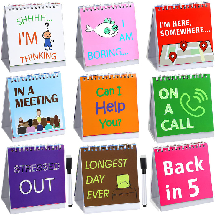 Outus 2 Pcs Funny Desk Signs 5 Office Desk Accessories 60 Pages Fun Pictures Flipover Message Calendars with 2 Black Pen
