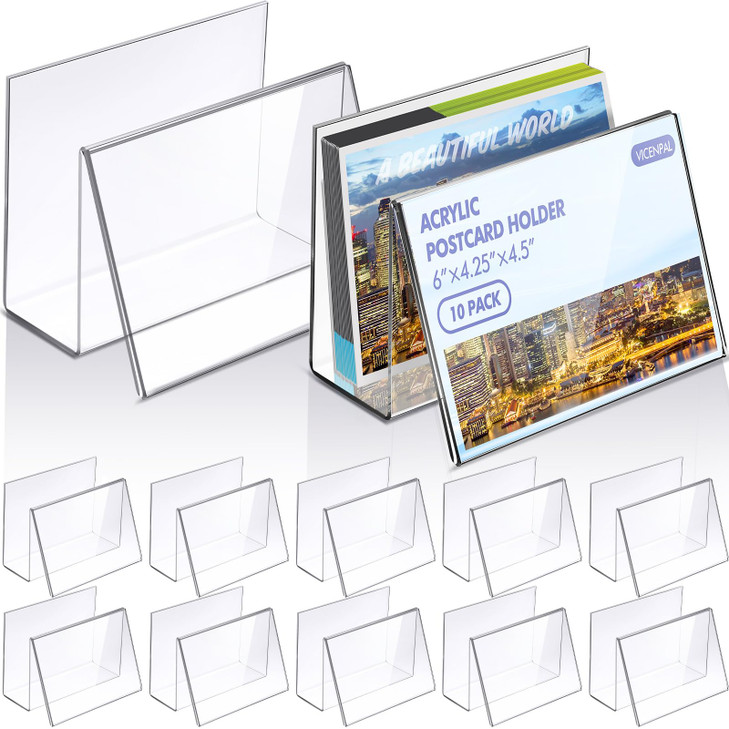 Crtiin 10 Pcs Clear Acrylic Postcard Display Holder Business Card Holder Greeting Card Display Clear Business Stand Rack