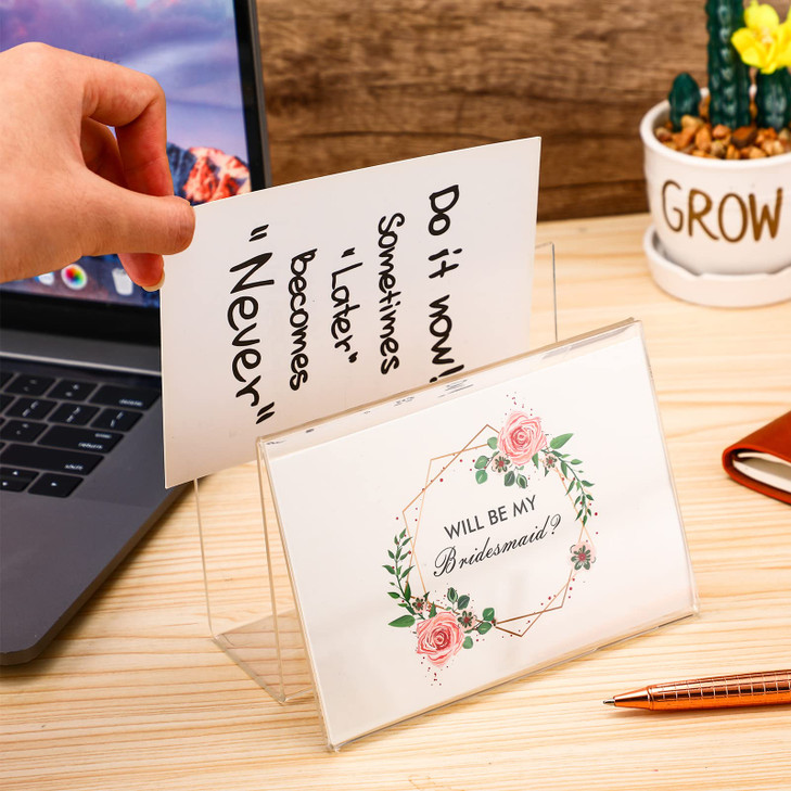 Crtiin 10 Pcs Clear Acrylic Postcard Display Holder Business Card Holder Greeting Card Display Clear Business Stand Rack