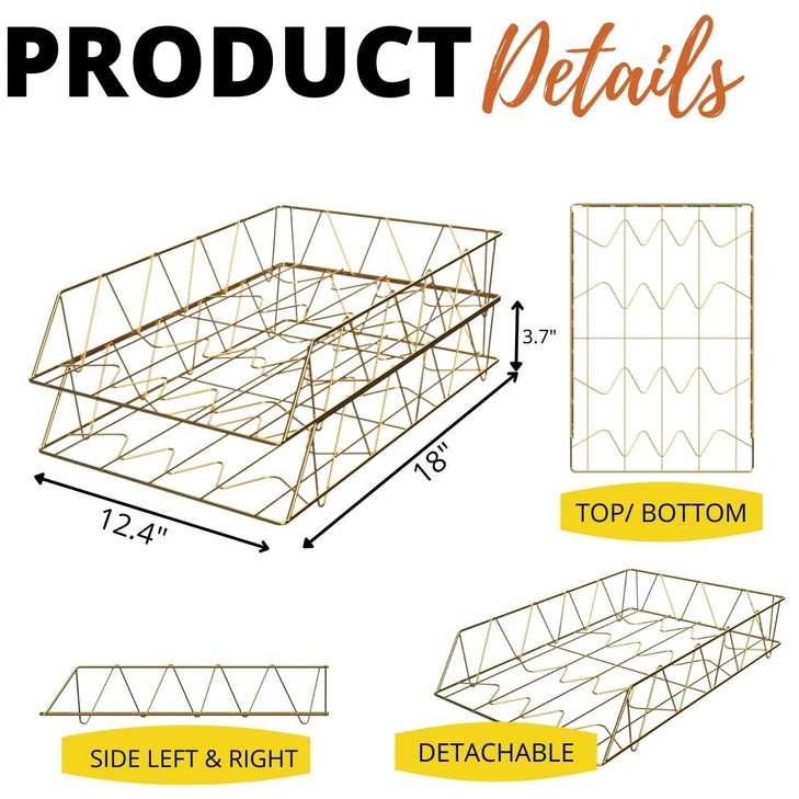 Performore 11x17 Stackable Metal Paper Tray Organizer 2Tier Wire Desk Trays for Office Home Gold File Holder for Documen