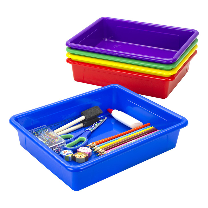 Storex Letter Size Flat Storage Tray Organizer Bin for Classroom Office and Home Assorted Colors 5Pack 62514E05C