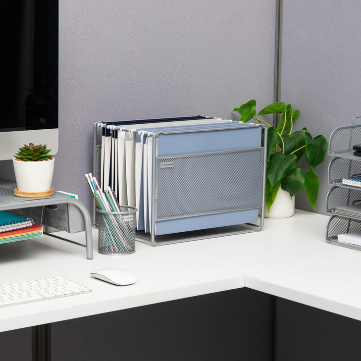Mind Reader Hanging File Folder Organizer Desktop Organizer Storage Office Metal Mesh 13L x 975W x 1025H Silver
