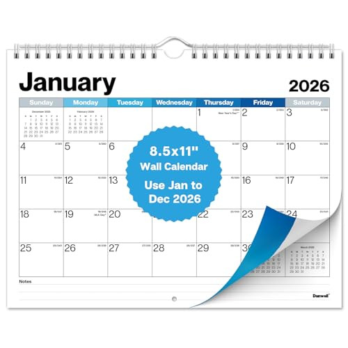 Dunwell 85x11 Wall Calendar 2026 Colorful Use January to December 2026 Hang on Wall or Use as 85 x 11 Office Desk Calend