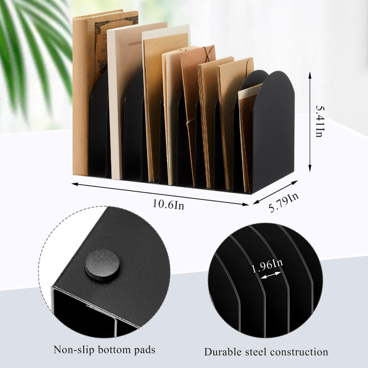 Suzile Metal Desktop File Organizer 10 Compartments Vertical File Sorter Black 1063 L x 579 W x 541 H Office Reception A