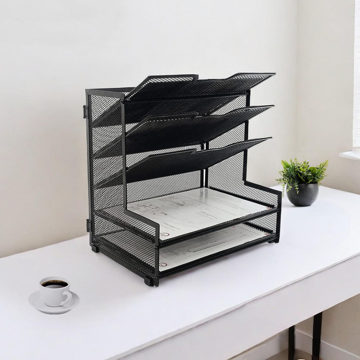 5Tier Metal Desk Organizer Office Desk Paper Organizer for Home Office Black