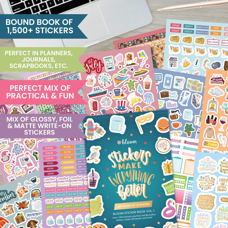 bloom daily planners 40 Page Mega Planner Sticker Pack 1500 Stickers 6 x 9 Bound Ultimate Variety Sticker Book with Foil
