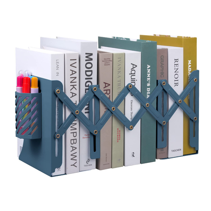 MSDADA Adjustable Bookends Book Ends for Heavy Books Expandable Book Organizer with Pen Holder for Desk Shelf OfficeScho