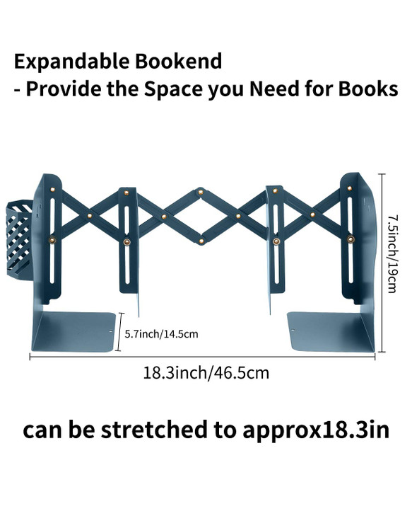 MSDADA Adjustable Bookends Book Ends for Heavy Books Expandable Book Organizer with Pen Holder for Desk Shelf OfficeScho