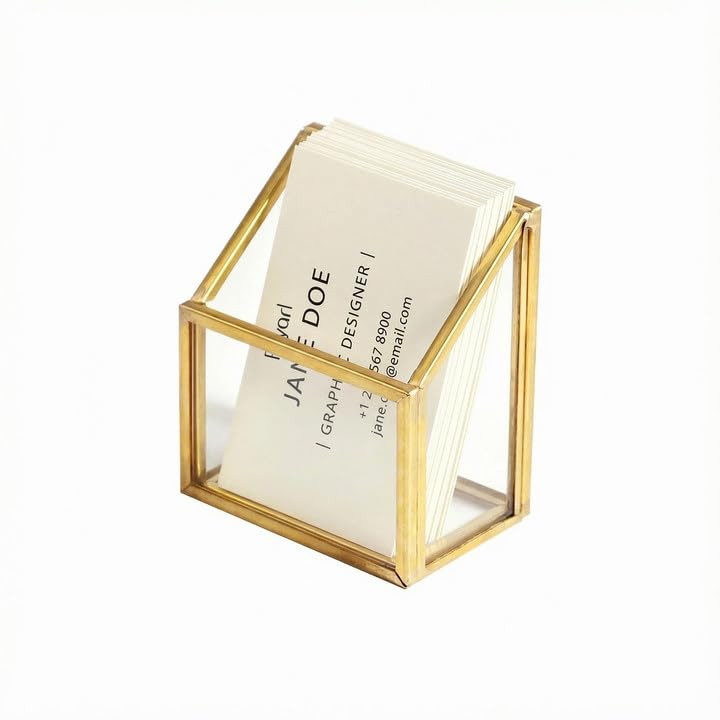 Feyarl Gold Glass Vertical Business Card Holder Business Cards Display Stand Clear Name Card Organizer Storage for Offic