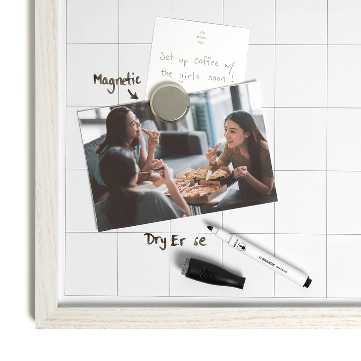 U Brands Rustic Monthly Dry Erase Board with White Wooden Frame Office Supplies 14 x 14