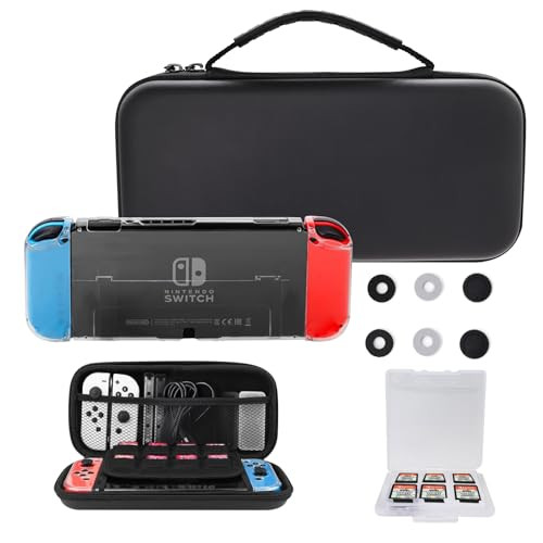 Switch Carrying Case Compatible with Nintendo Switch OLED Model, 12 in 1 Accessories Kit with Carry Case, Clear Crystal Cover, Game Card Case Silicon