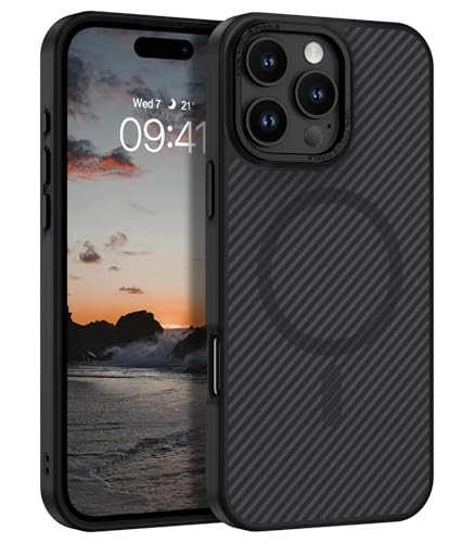 YINLAI Case for iPhone 16 Pro 6.3-Inch, iPhone 16 Pro Phone Case Magnetic [Compatible with Magsafe] Carbon Fiber Design Metal Lens Frame+Buttons Men