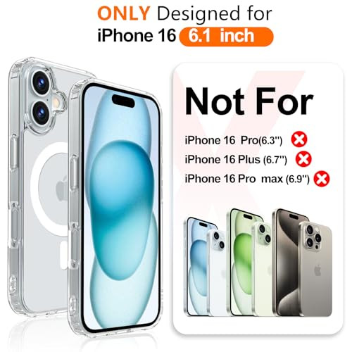 Hualele Designed for iPhone 16 Case, [Compatible with Magsafe][Anti-Yellowing] Slim Thin 16 FT Shockproof Clear Transparent Bumpers iPhone 16 Case 6.