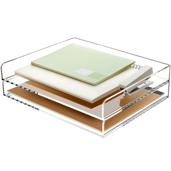 2 Pack Stackable Paper Letter Tray A4 File Tray Desk Organizer Acrylic Desk Organizers and Accessories Sorter Clear Work